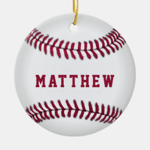 Baseball Fan Sports Add Name Christmas Ceramic Ornament