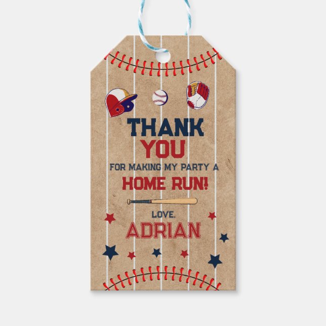 Baseball favour thank you Birthday Gift Tags (Front)