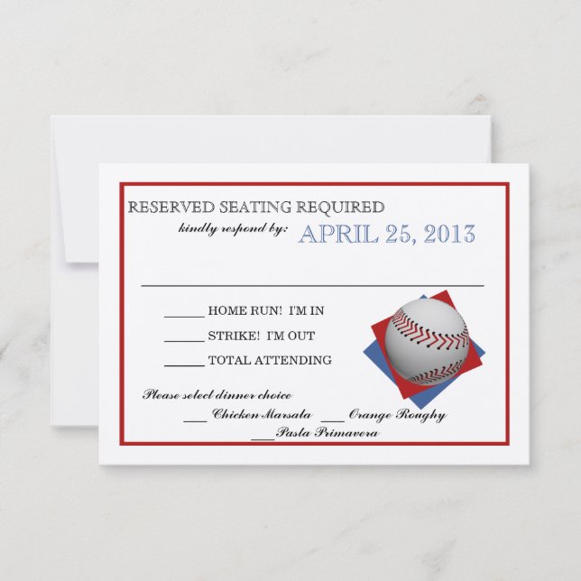 Baseball Felt Paper Reply RSVP Card (Front)