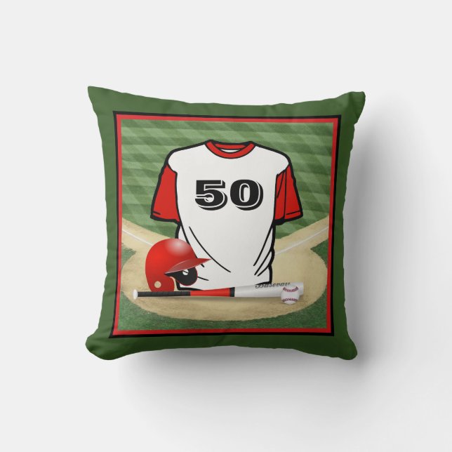 Baseball Field  Red Jersey Custom  Number Cushion (Front)