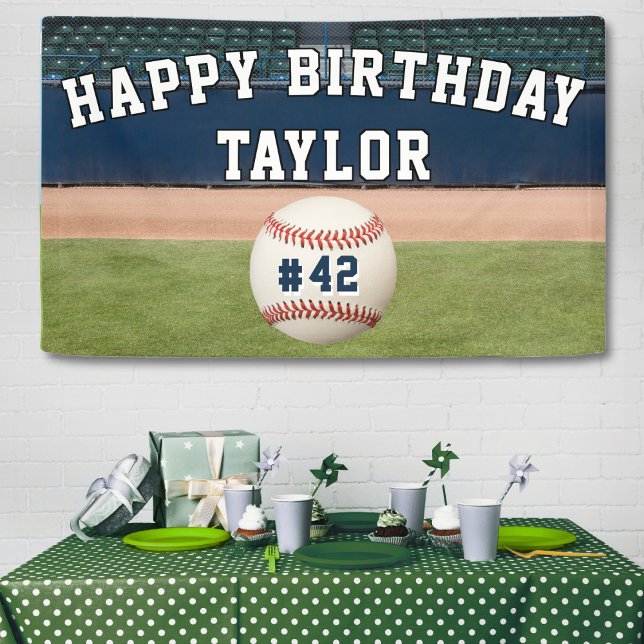 Baseball Field Team Number Sports Happy Birthday Banner (baseball field sports happy birthday party banner)