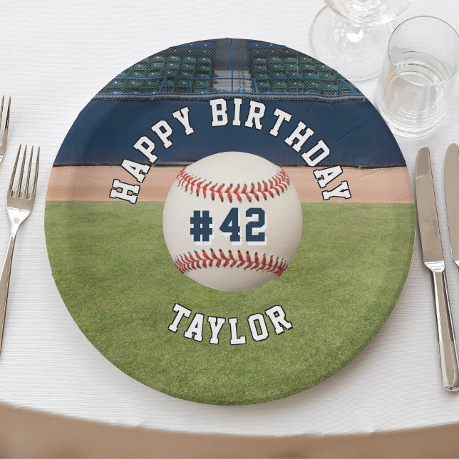 Baseball Field Team Number Sports Happy Birthday Paper Plate (sports baseball field happy birthday paper plates)