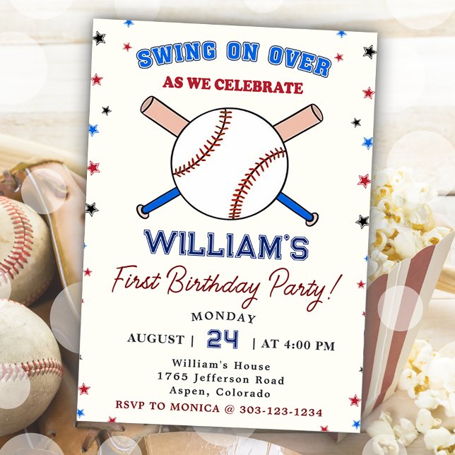 Baseball First 1st Birthday Party Batter Up Invitation (Creator Uploaded)