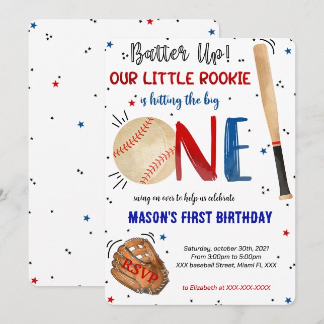 Baseball First Birthday Invitation (Front/Back)