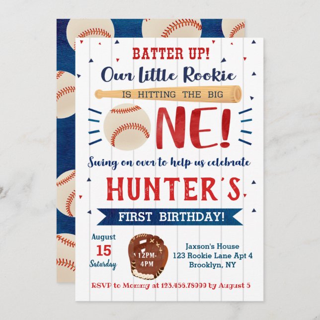 Baseball First Birthday Invitations (Front/Back)