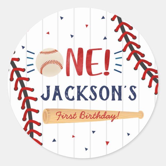 Baseball First Birthday Party Favour Stickers (Front)