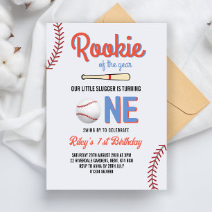 Baseball First Birthday Party Girl Boy One Year Invitation