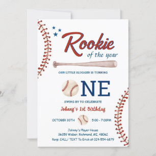 Baseball First Birthday Rookie of The year photo Invitation