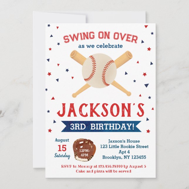 Baseball First Second Third Birthday Invitations (Front)