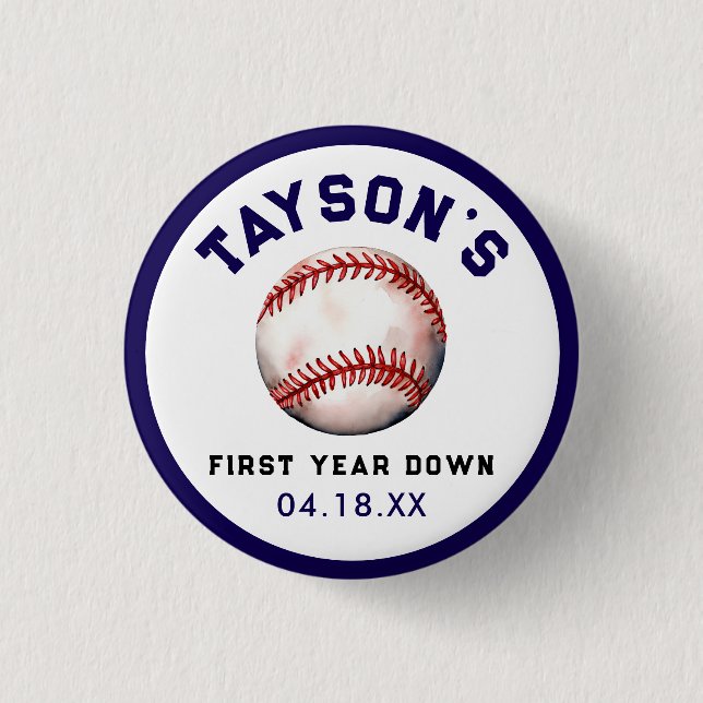 Baseball First Year Down 1st Birthday 3 Cm Round Badge (Front)