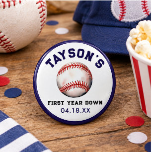 Baseball First Year Down 1st Birthday 3 Cm Round Badge