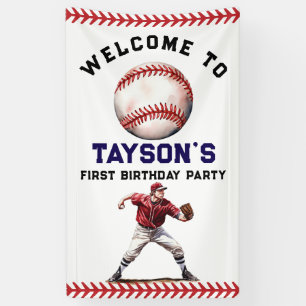 Baseball First Year Down 1st Birthday Banner