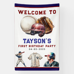 Baseball First Year Down 1st Birthday Banner