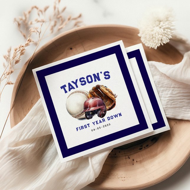 Baseball First Year Down 1st Birthday Napkin (Creator Uploaded)