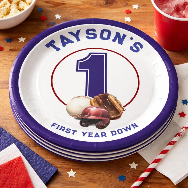 Baseball First Year Down 1st Birthday Paper Plate (Baseball First Year Down 1st Birthday Paper Plates
)