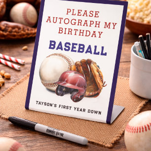 Baseball  First Year Down 1st Birthday Pedestal Sign