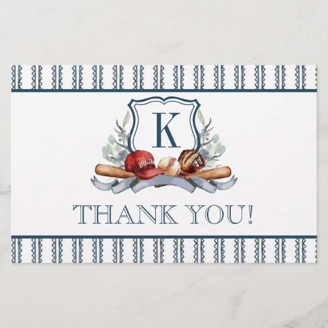 Baseball folded Thank you Note Stationery (Front)
