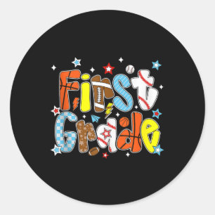 Baseball Football Basketball Preppy First Grade Bo Classic Round Sticker
