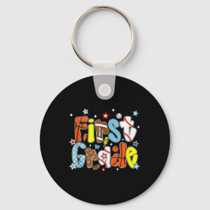 Baseball Football Basketball Preppy First Grade Bo Key Ring