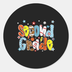 Baseball Football Basketball Preppy Second Grade B Classic Round Sticker