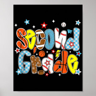 Baseball Football Basketball Preppy Second Grade B Poster