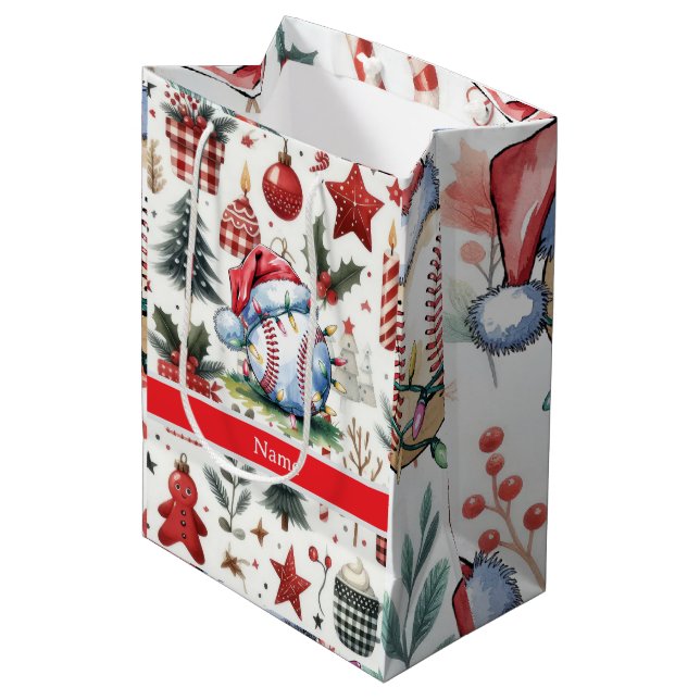 Baseball for Christmas themed Medium Gift Bag (Front Angled)