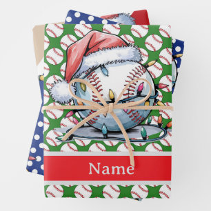 Baseball for Christmas themed Wrapping Paper Sheet