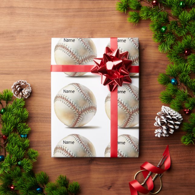 Baseball for Christmas with name for kids   Wrapping Paper (Holiday Gift)