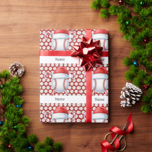 Baseball for Christmas with name for kids Wrapping Paper