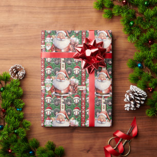 Baseball for Christmas with Santa Claus and Drinks Wrapping Paper