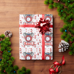 Baseball for Christmas with Santa Claus  Wrapping Paper