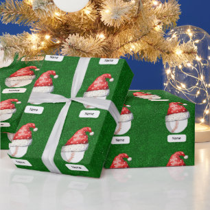 Baseball for Christmas with Santa Hat Wrapping Paper