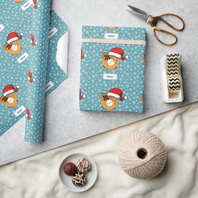 Baseball for Christmas with Santa Hat Wrapping Paper (Crafts)