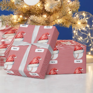 Baseball for Christmas with Santa Hat Wrapping Paper
