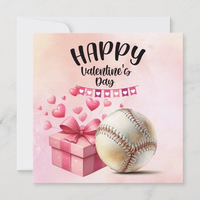 Baseball for Valentine's Day with hearts Holiday Card (Front)