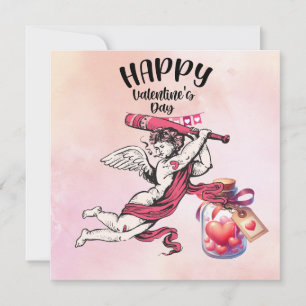 Baseball for Valentine's Day with hearts Holiday Card