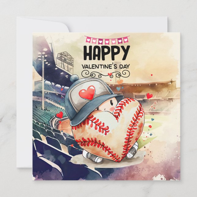 Baseball for Valentine's Day with hearts Holiday Card (Front)
