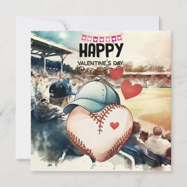 Baseball for Valentine's Day with hearts Holiday Card (Front)