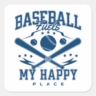 Baseball Fuels My Happy Place Square Sticker