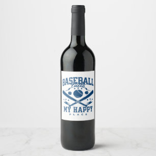 Baseball Fuels My Happy Place Wine Label