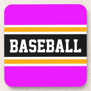 BASEBALL Fun Athletic Pink Orange Black Stripes Coaster