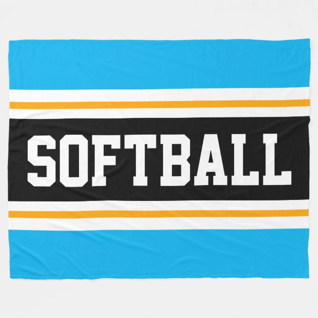 BASEBALL Fun Azure Blue Black Athletic Stripes Fleece Blanket (Front (Horizontal))
