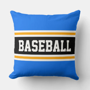 BASEBALL Fun Bright Blue Black Athletic Stripes Cushion