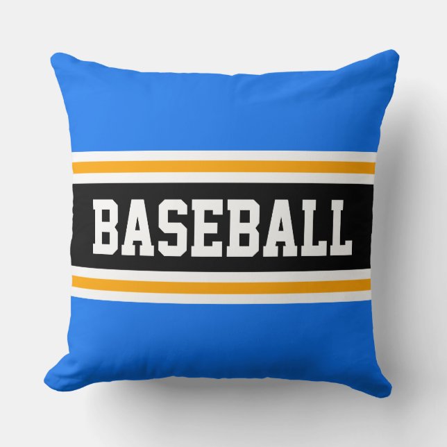 BASEBALL Fun Bright Blue Black Athletic Stripes Cushion (Front)
