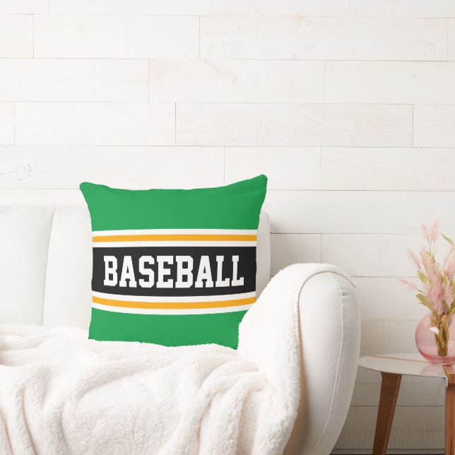 BASEBALL Fun Bright Green Black Athletic Stripes Cushion (Couch)