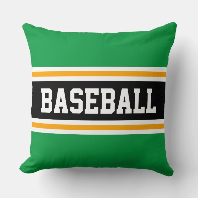 BASEBALL Fun Bright Green Black Athletic Stripes Cushion (Front)