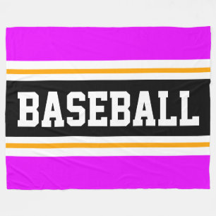 BASEBALL Fun Bright Pink Black Athletic Stripes Fleece Blanket