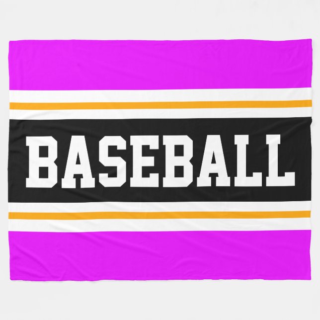 BASEBALL Fun Bright Pink Black Athletic Stripes Fleece Blanket (Front (Horizontal))