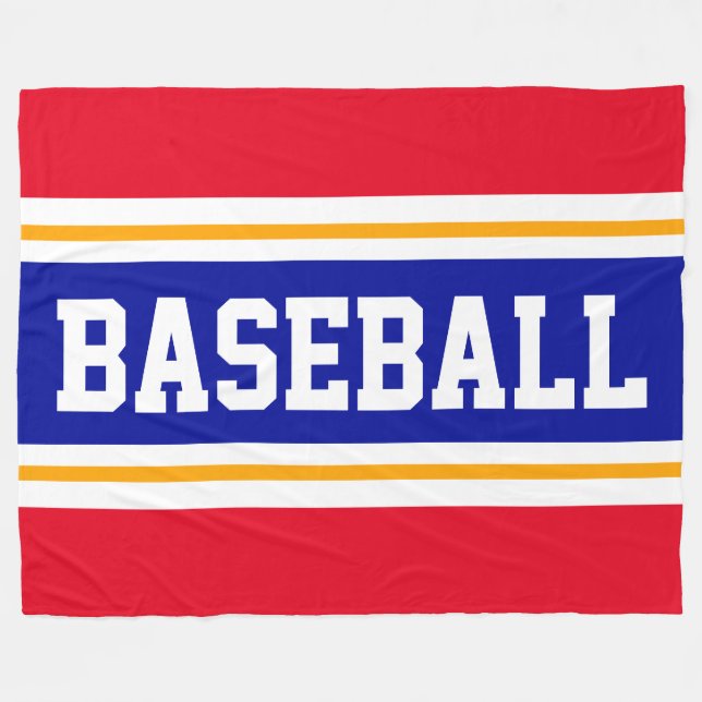 BASEBALL Fun Bright Red White Royal Blue Stripes Fleece Blanket (Front (Horizontal))