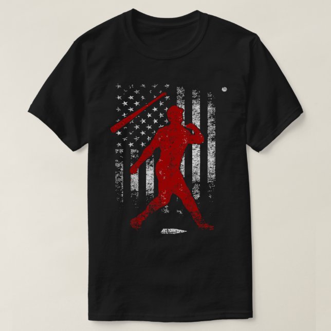 Baseball Funny Bat Flip American Flag Patriotic Ba T-Shirt (Design Front)